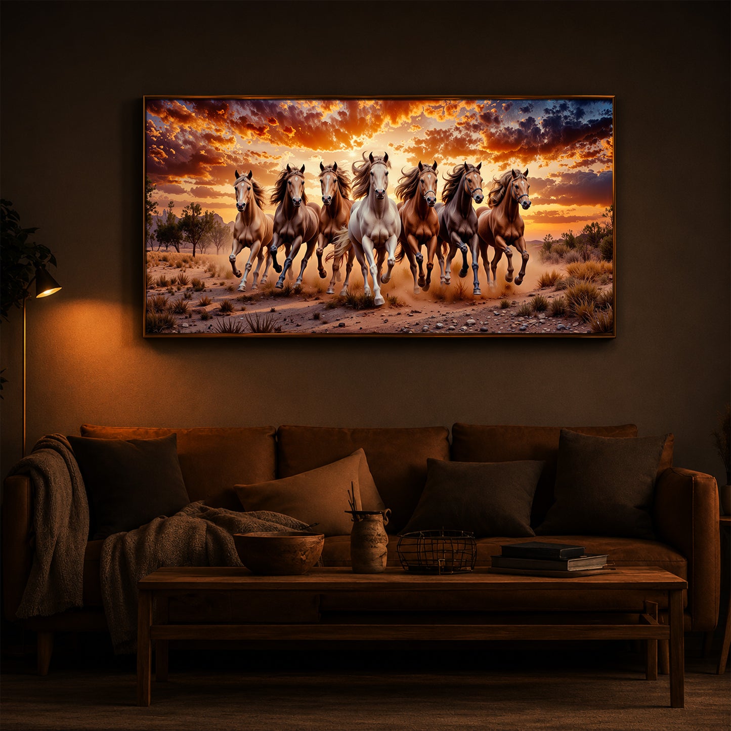 Herd Of Wild Horses Galloping Modern Luxury Backlight Horizontal Wall Art