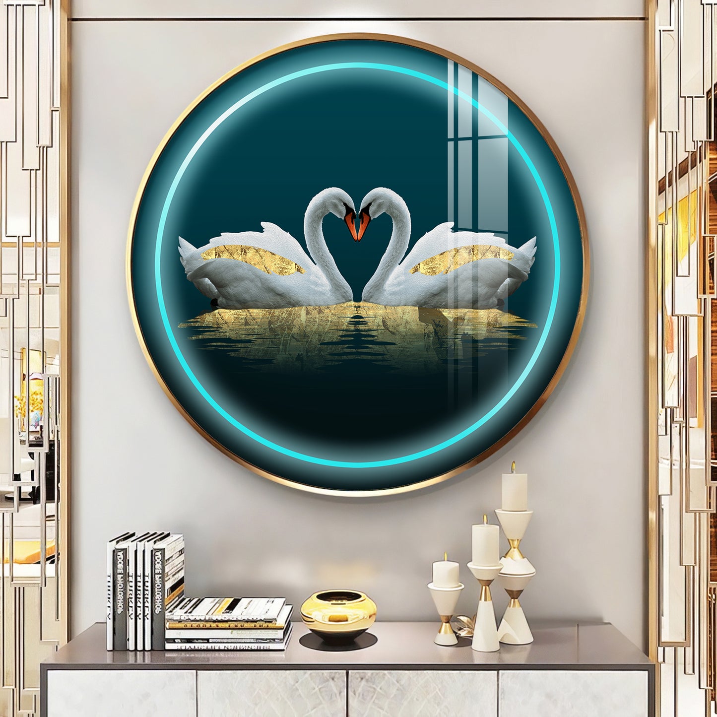 Swan Symphony Premium Acrylic Round Wall Art