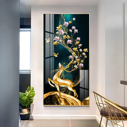 Heavenly Golden Deer Vertical Wall Art