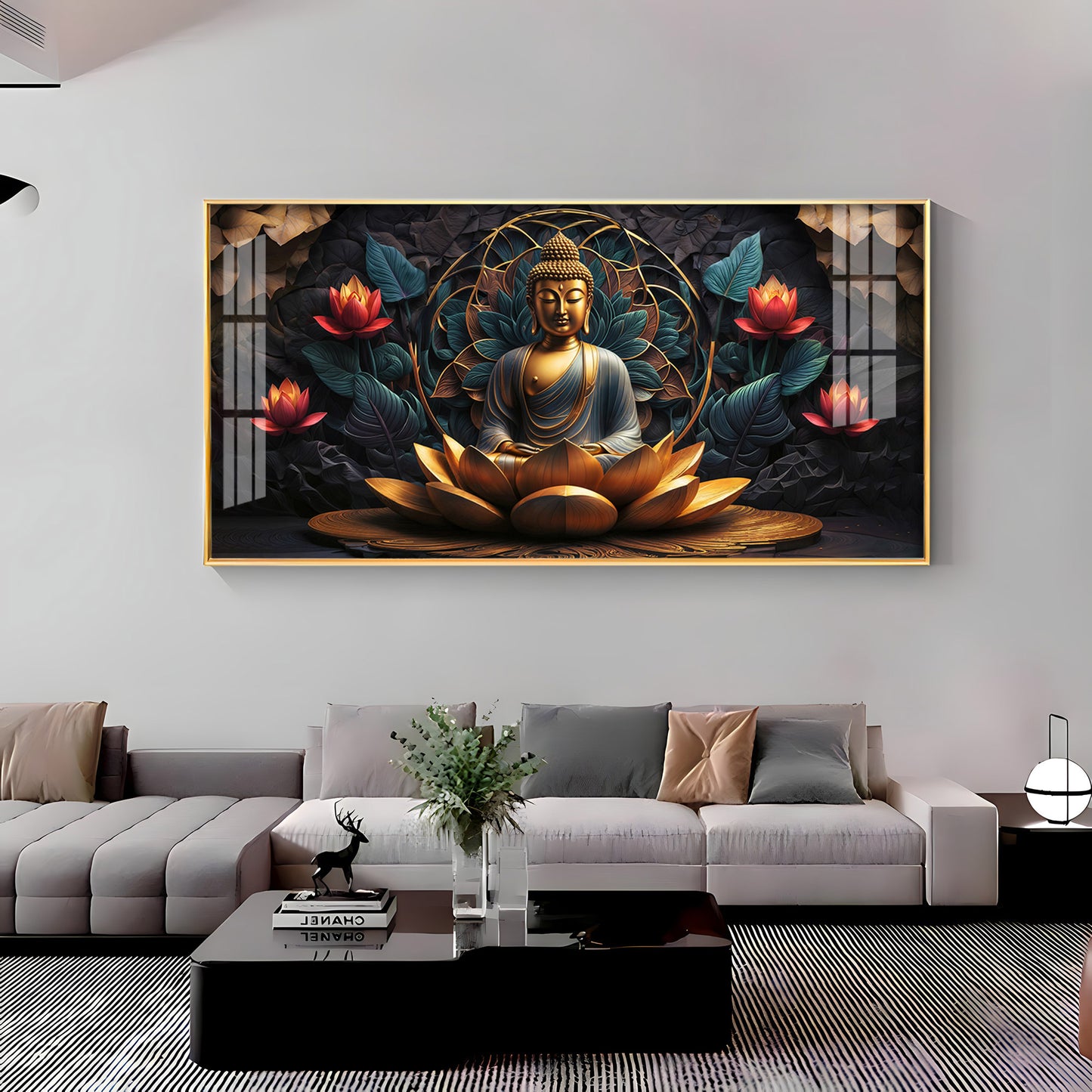 Buddha's Reflection With Sacred Lotus Premium Acrylic Horizontal Wall Art