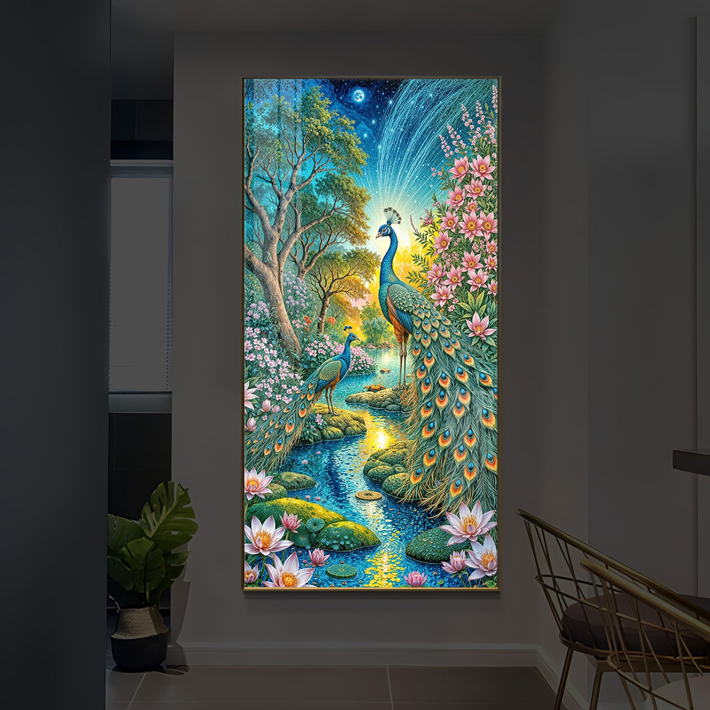 Forest Peacock Modern Luxury Backlight Vertical Wall Art