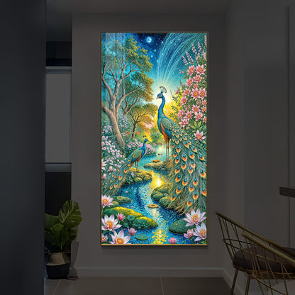 Forest Peacock Modern Luxury Backlight Vertical Wall Art