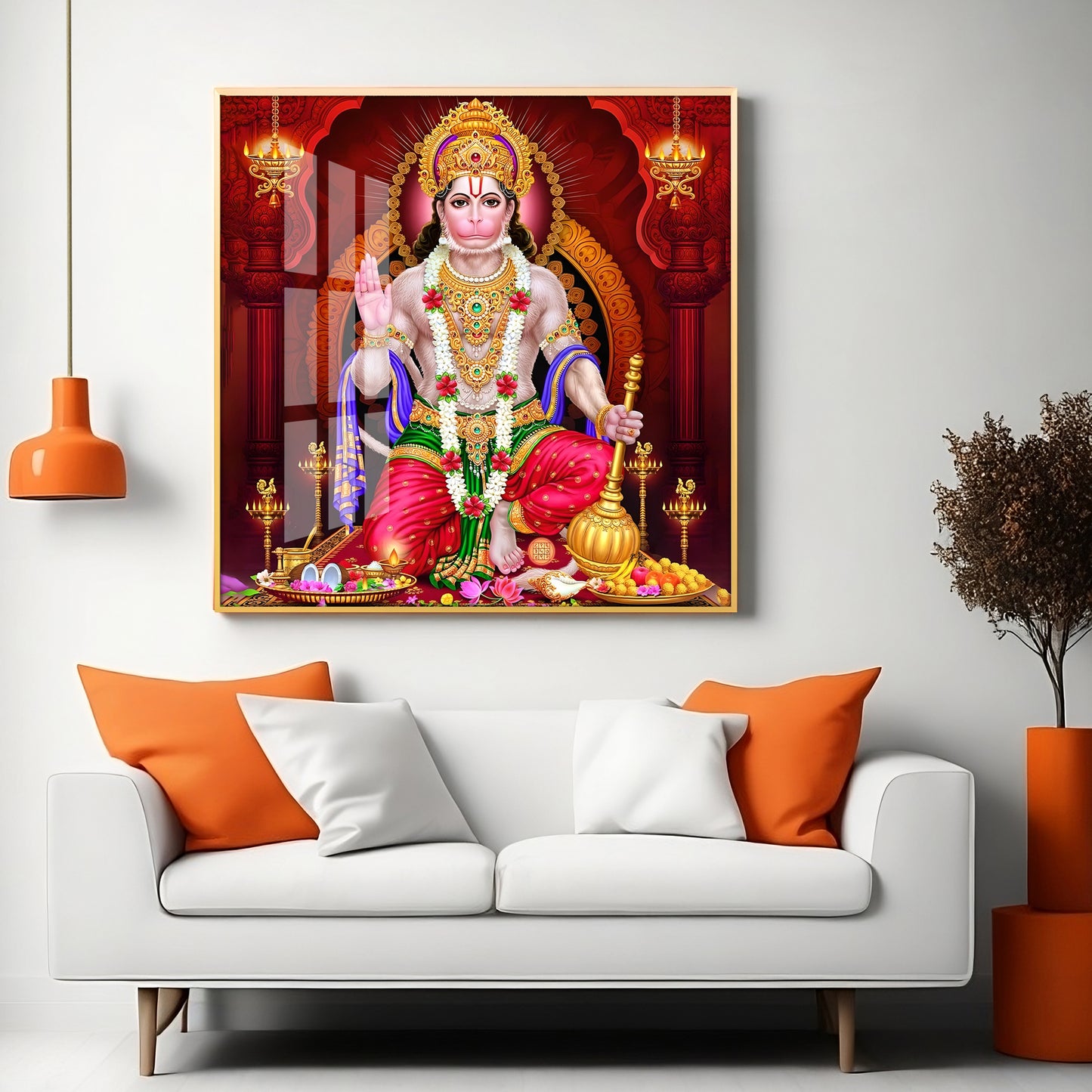 Sacred Harmony Of Hanuman Premium Acrylic Square Wall Art