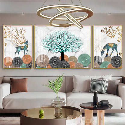 Tree With Unique Leaves Premium Acrylic Wall Art (Set of 3)