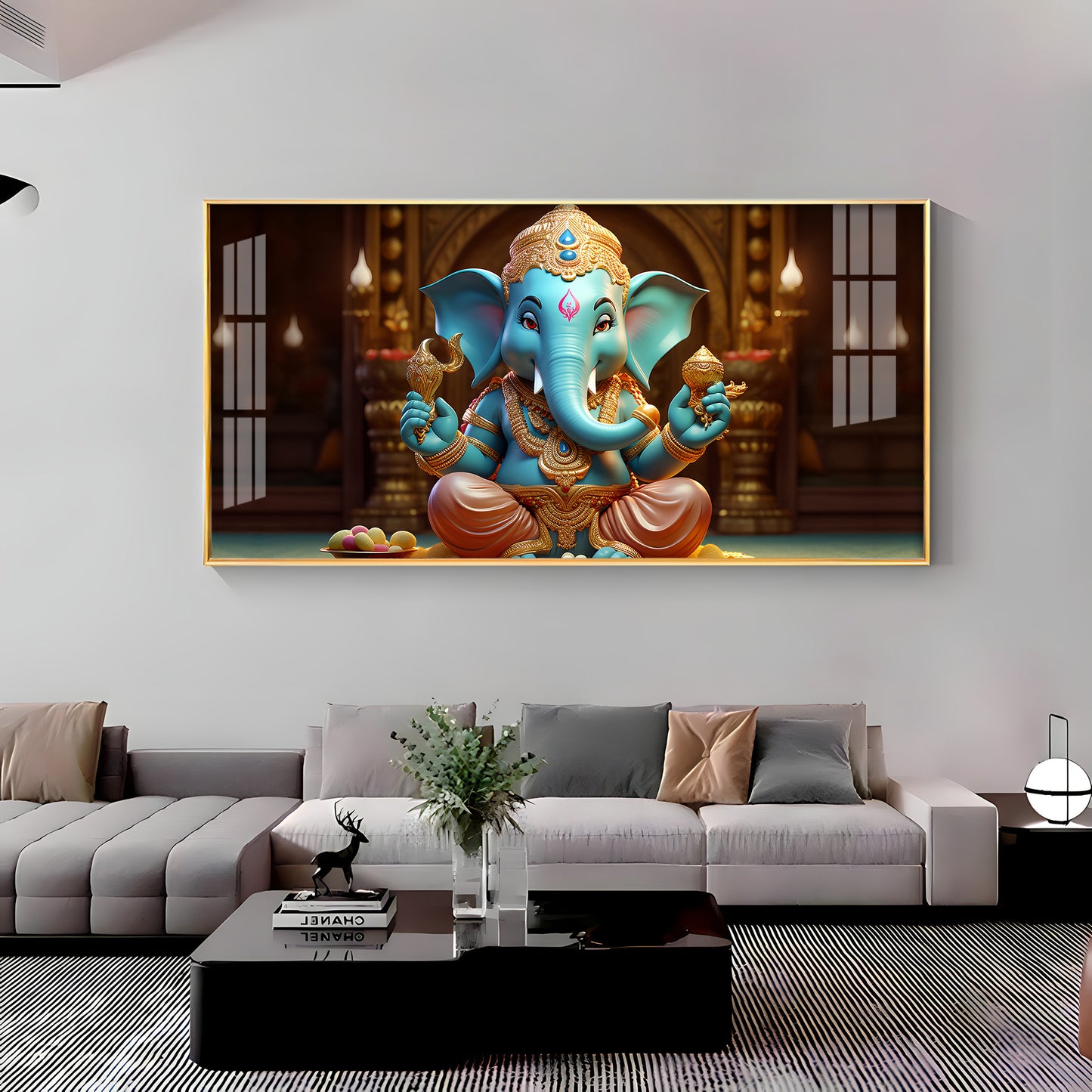 Lord Ganesha Holding Shell Premium Acrylic Horizontal Wall Art