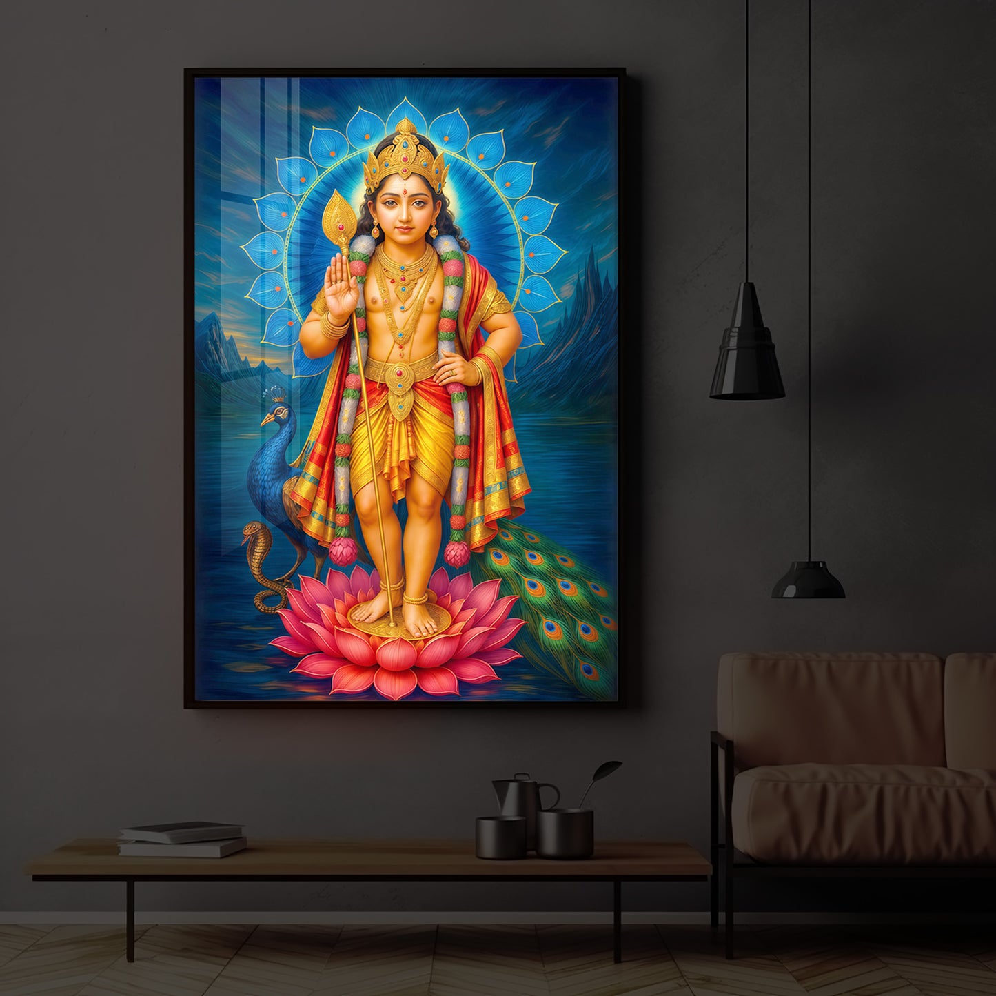 Sri Murugan Ji Modern Luxury Backlight Vertical Wall Art