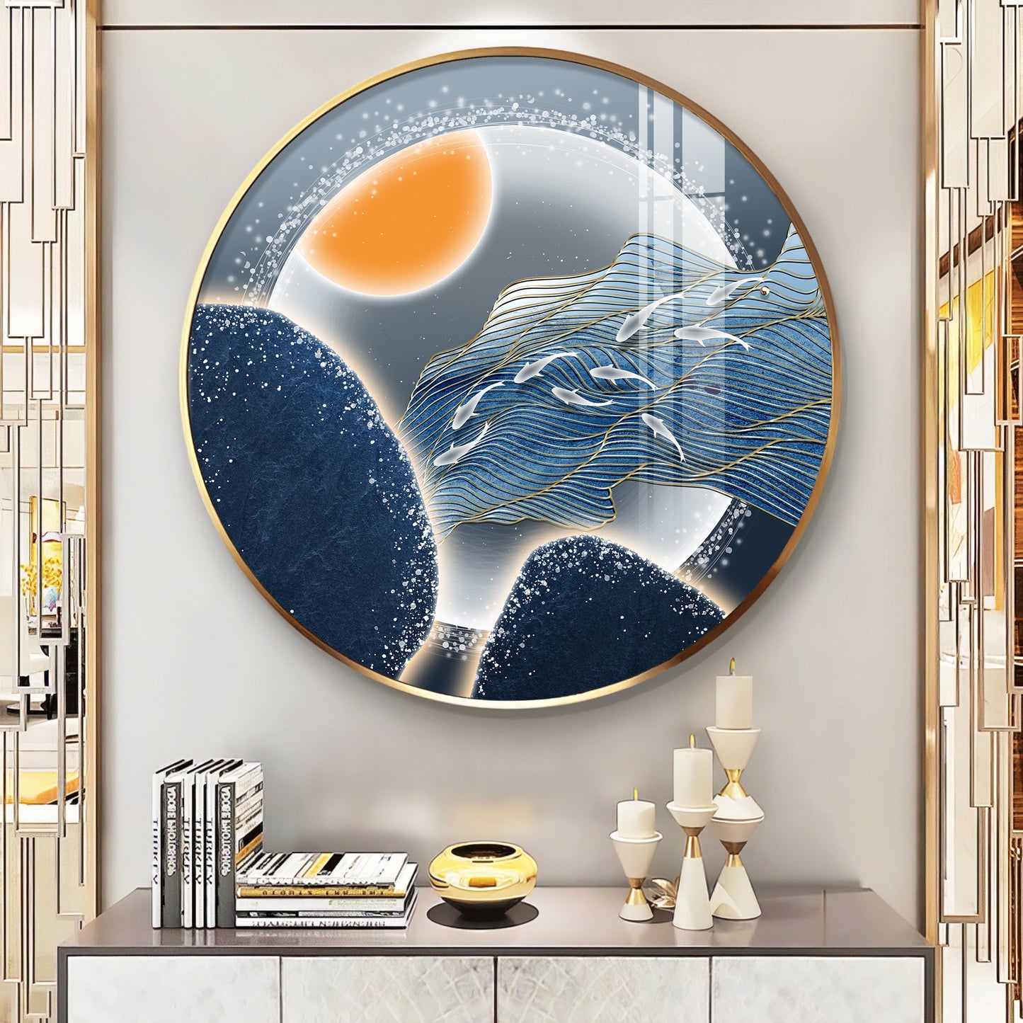 Glacier Koi Fish Premium Acrylic Round Wall Art