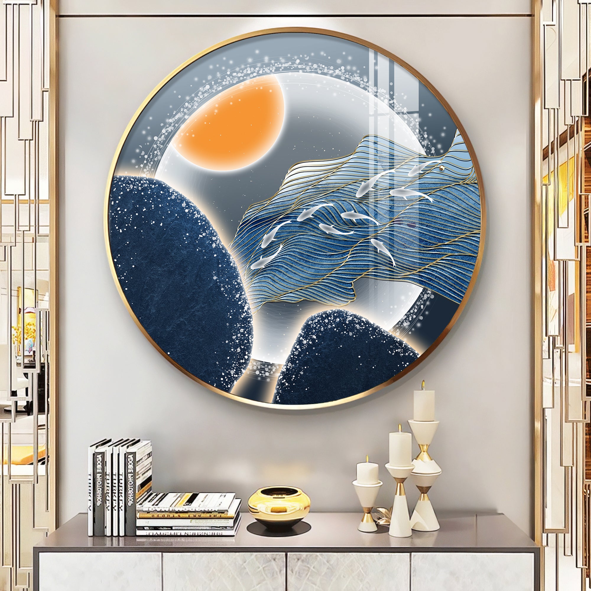 Glacier Koi Fish Premium Acrylic Round Wall Art