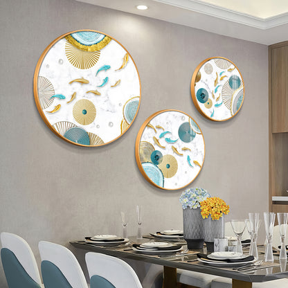 Koi Fish In Blue & Gold Premium Acrylic Round Wall Art (Set of 3)