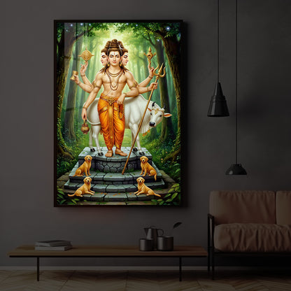 Jai Guru Dattatreya Modern Luxury Backlight Vertical Wall Art