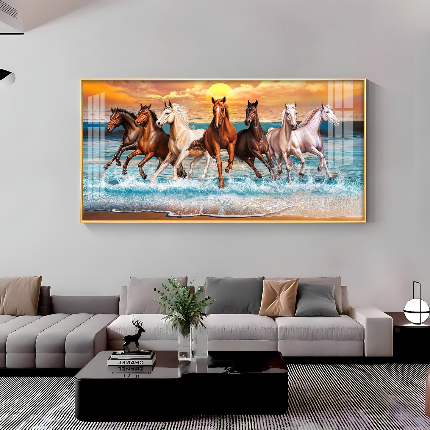 Seven Horses Running Premium Acrylic Horizontal Wall Art