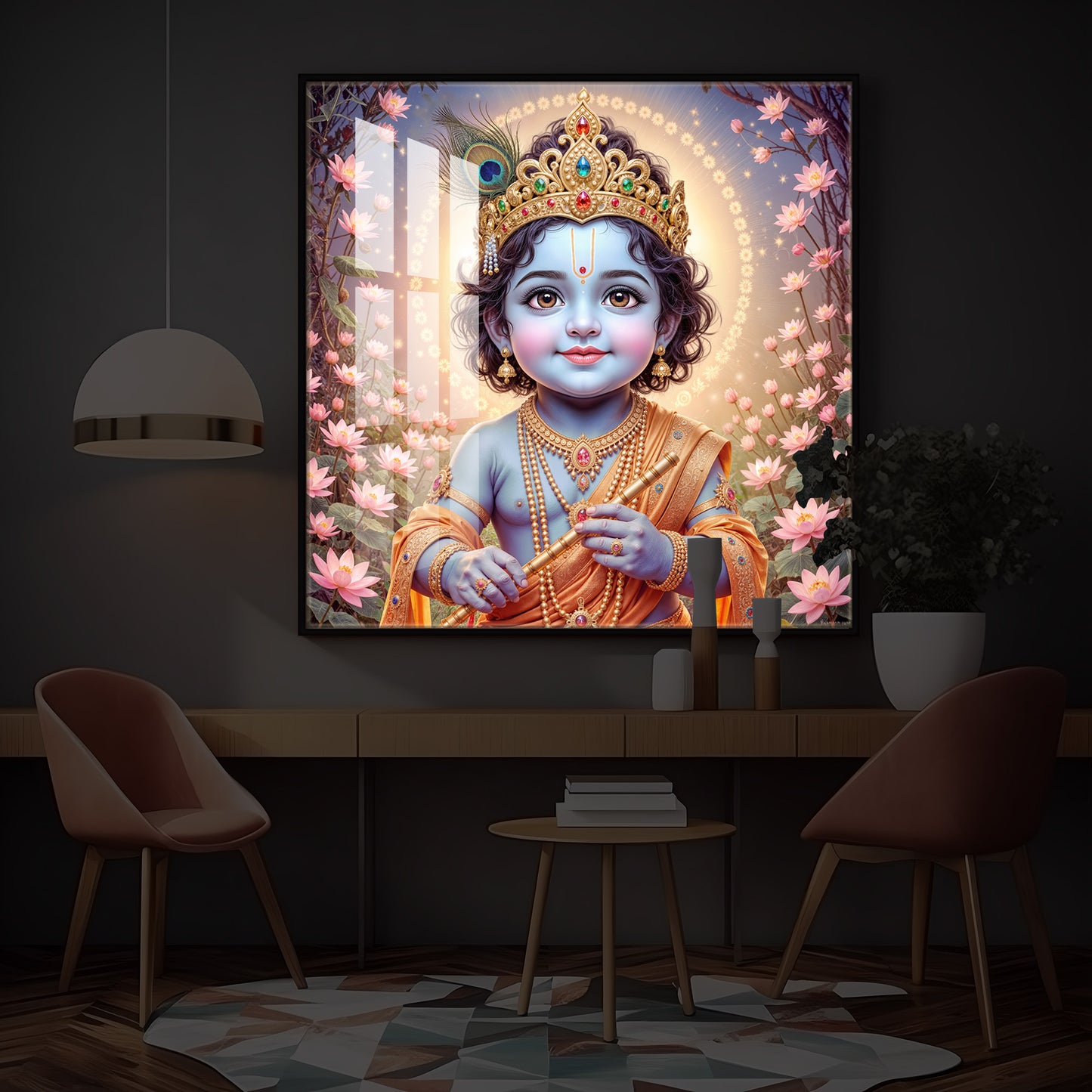 Bal Krishna Ji Modern Luxury Backlight Square Wall Art