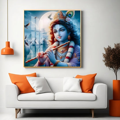 Bal Krishna With Flute Premium Acrylic Square Wall Art