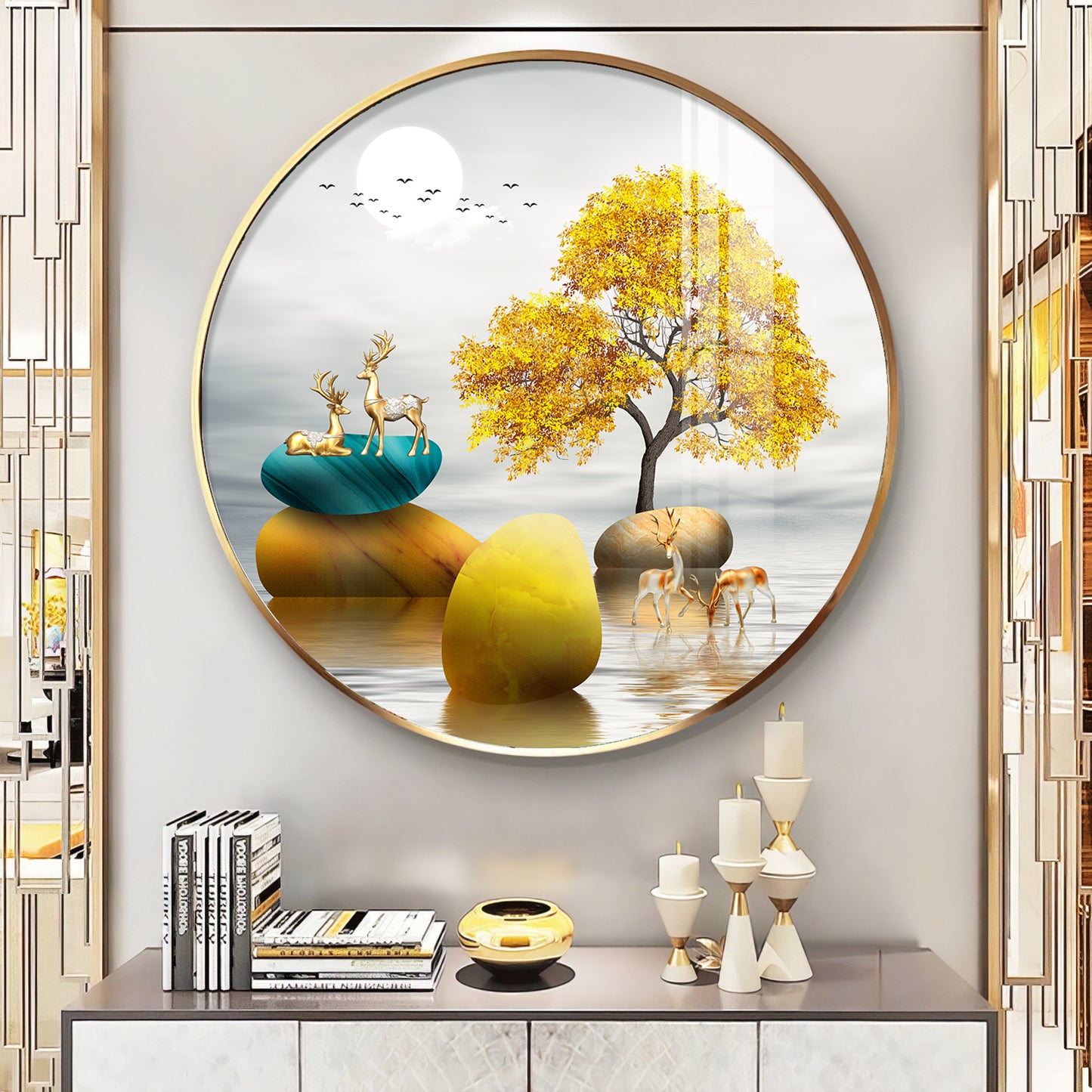 The Tree and The Fawn Premium Acrylic Round Wall Art