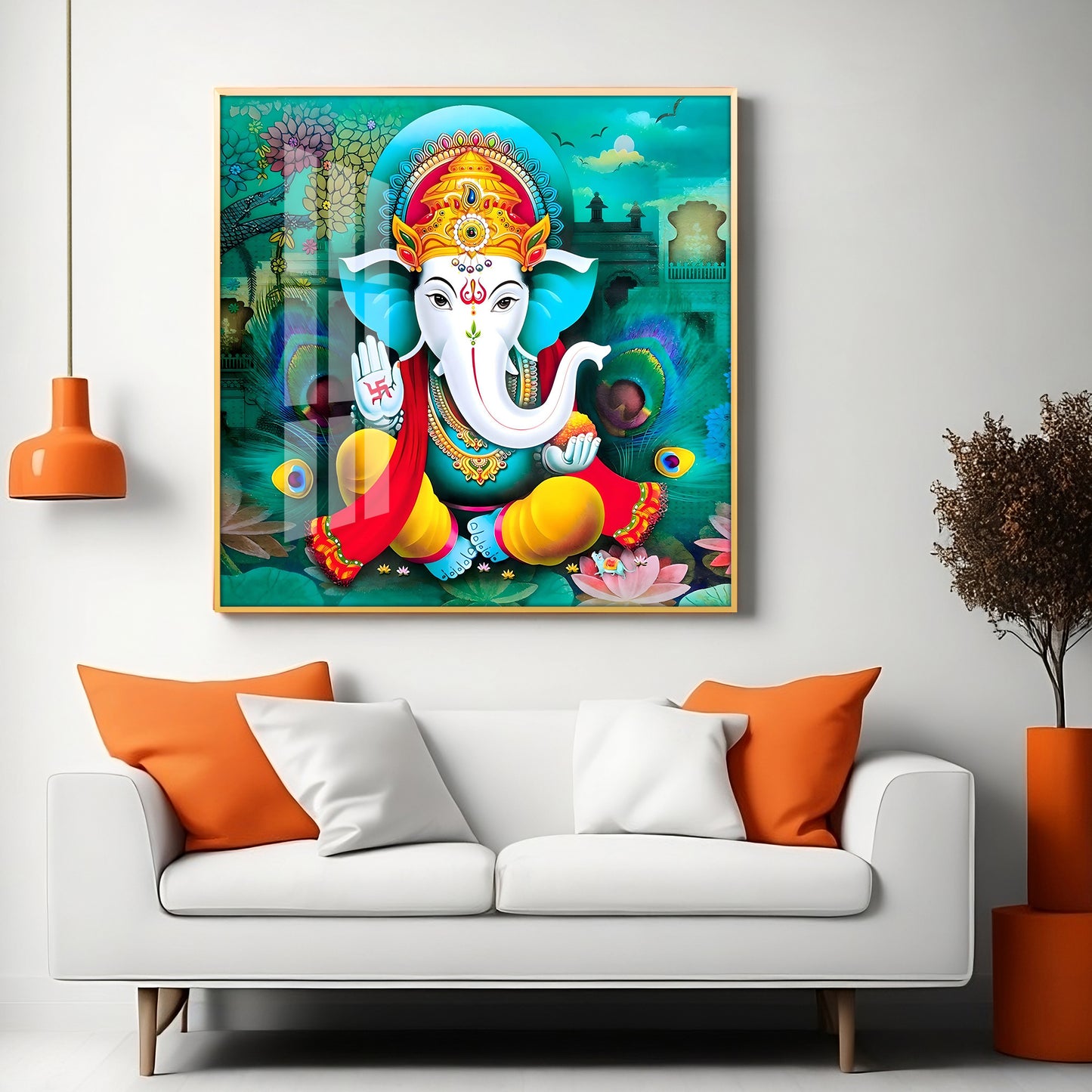 Colorful Om Ganesha Premium Acrylic Square Wall Art