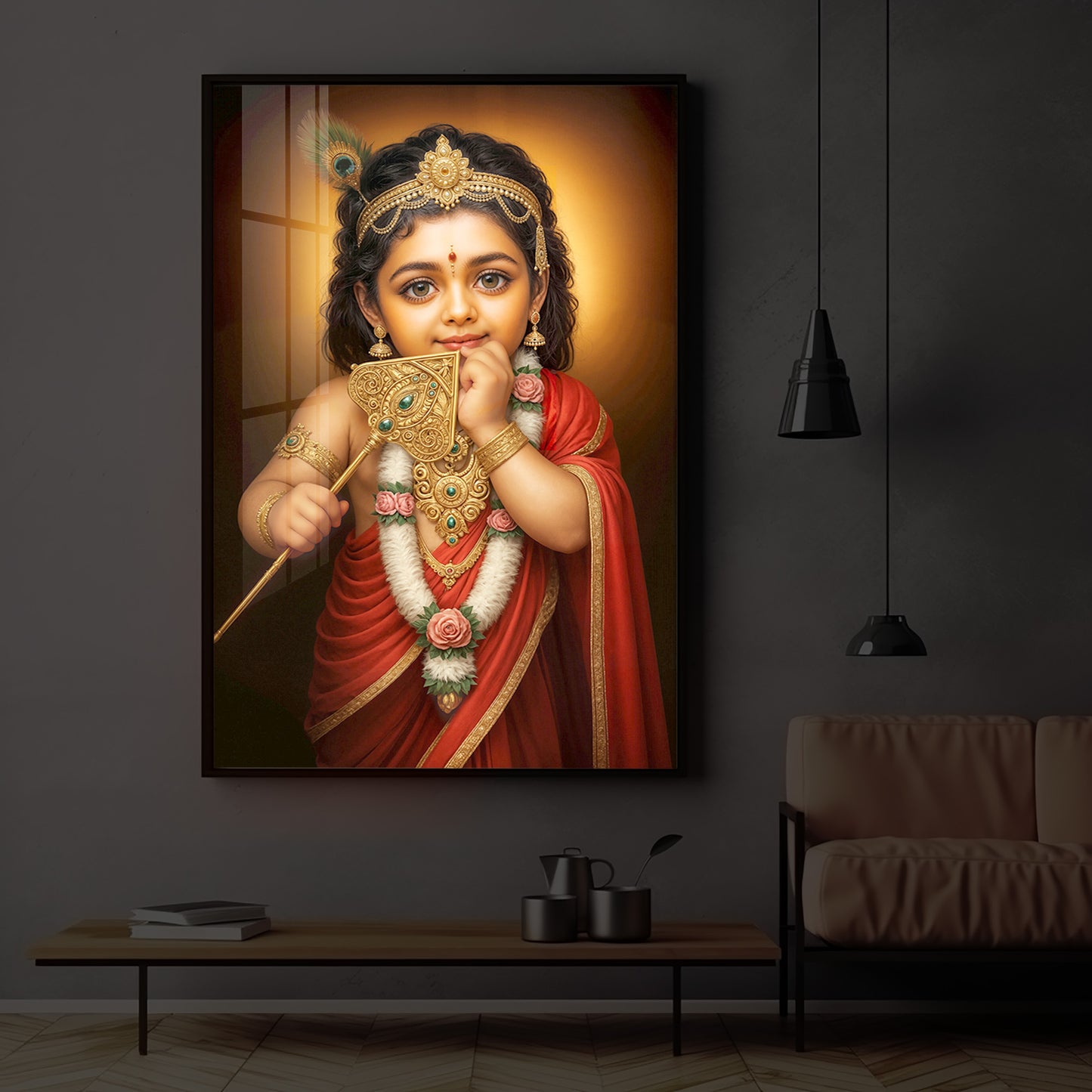 Little Murugan Ji Modern Luxury Backlight Vertical Wall Art