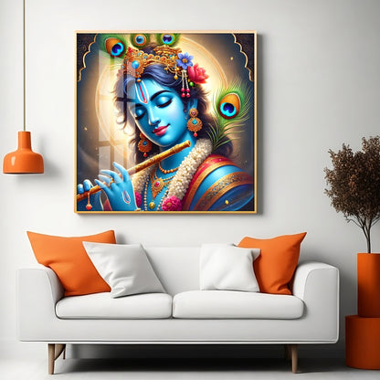 Spiritual Aura Of Krishna Premium Acrylic Square Wall Art