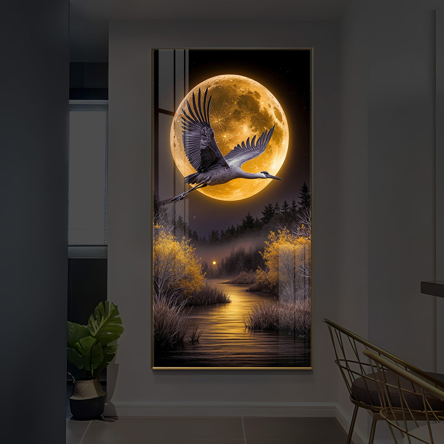 Regalia Bird Modern Luxury Backlight Vertical Wall Art