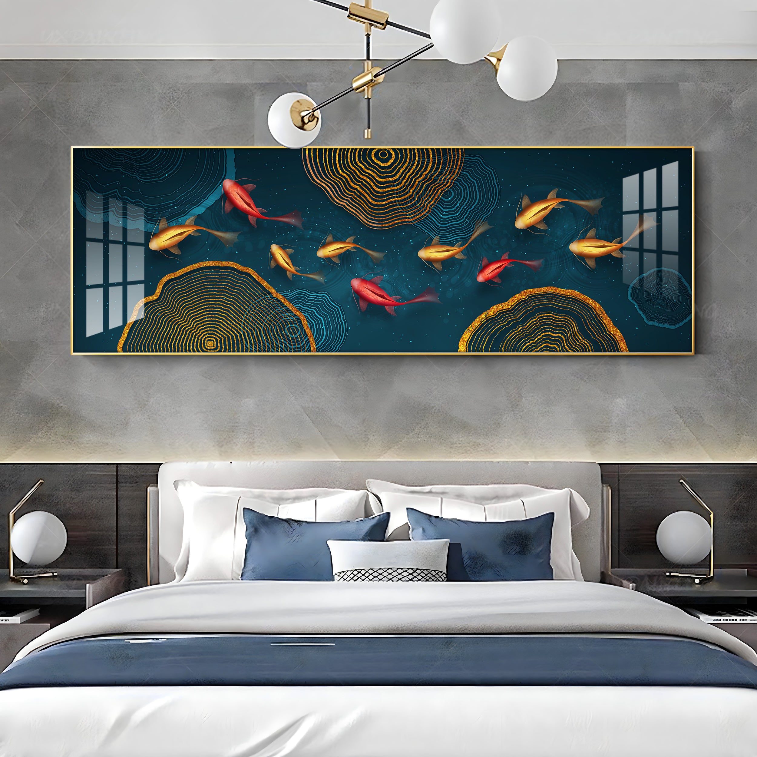 Colorful Koi Fish Luxury Crystal Horizontal Wall Art