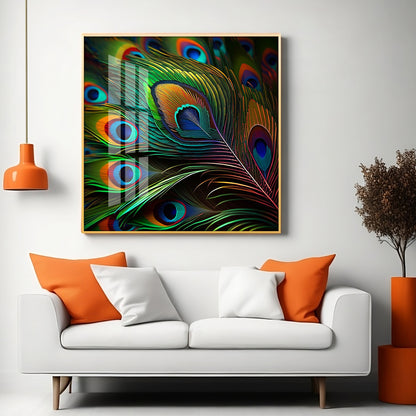 Peacock Feather Premium Acrylic Square Wall Art