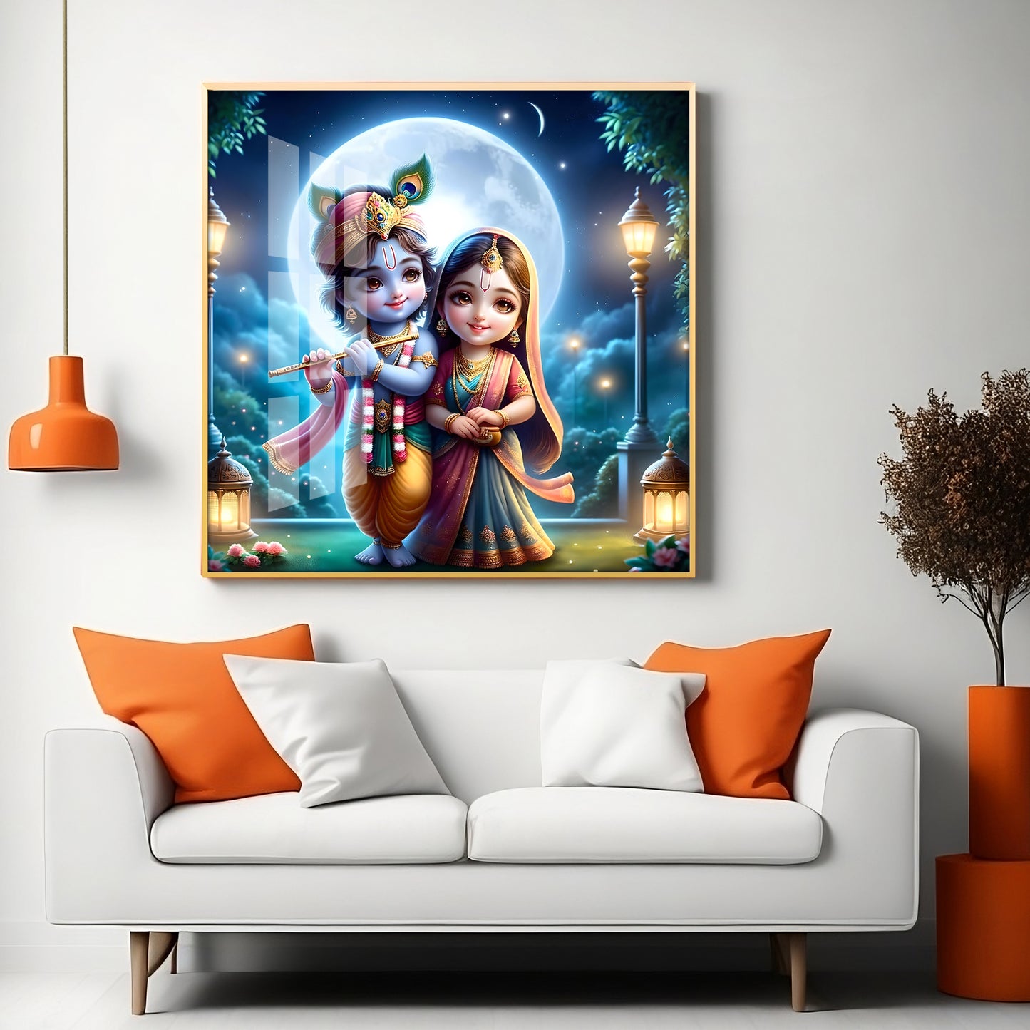 Cute Radha Krishna Premium Acrylic Square Wall Art