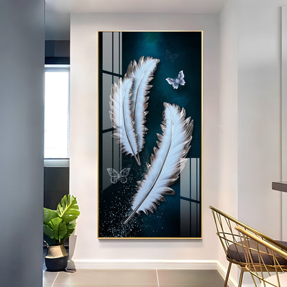 Magical Feathers With Butterfly Premium Acrylic Vertical Wall Art