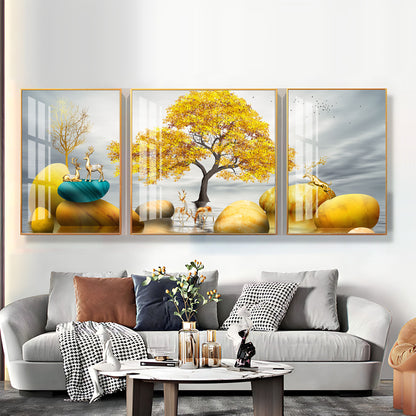 Golden Glory Premium Acrylic Wall Art (Set of 3)