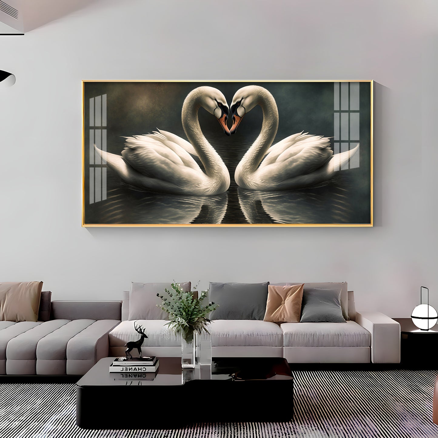 Soulful Vibrant Two Swan Premium Acrylic Horizontal Wall Art