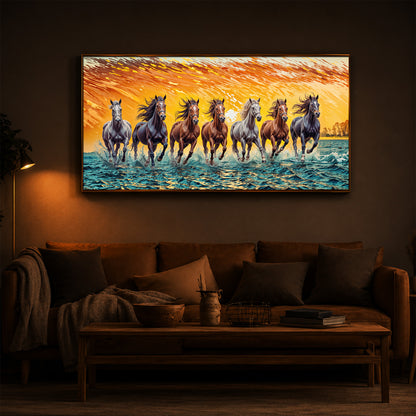 Seven Running Horses Modern Luxury Backlight Horizontal Wall Art