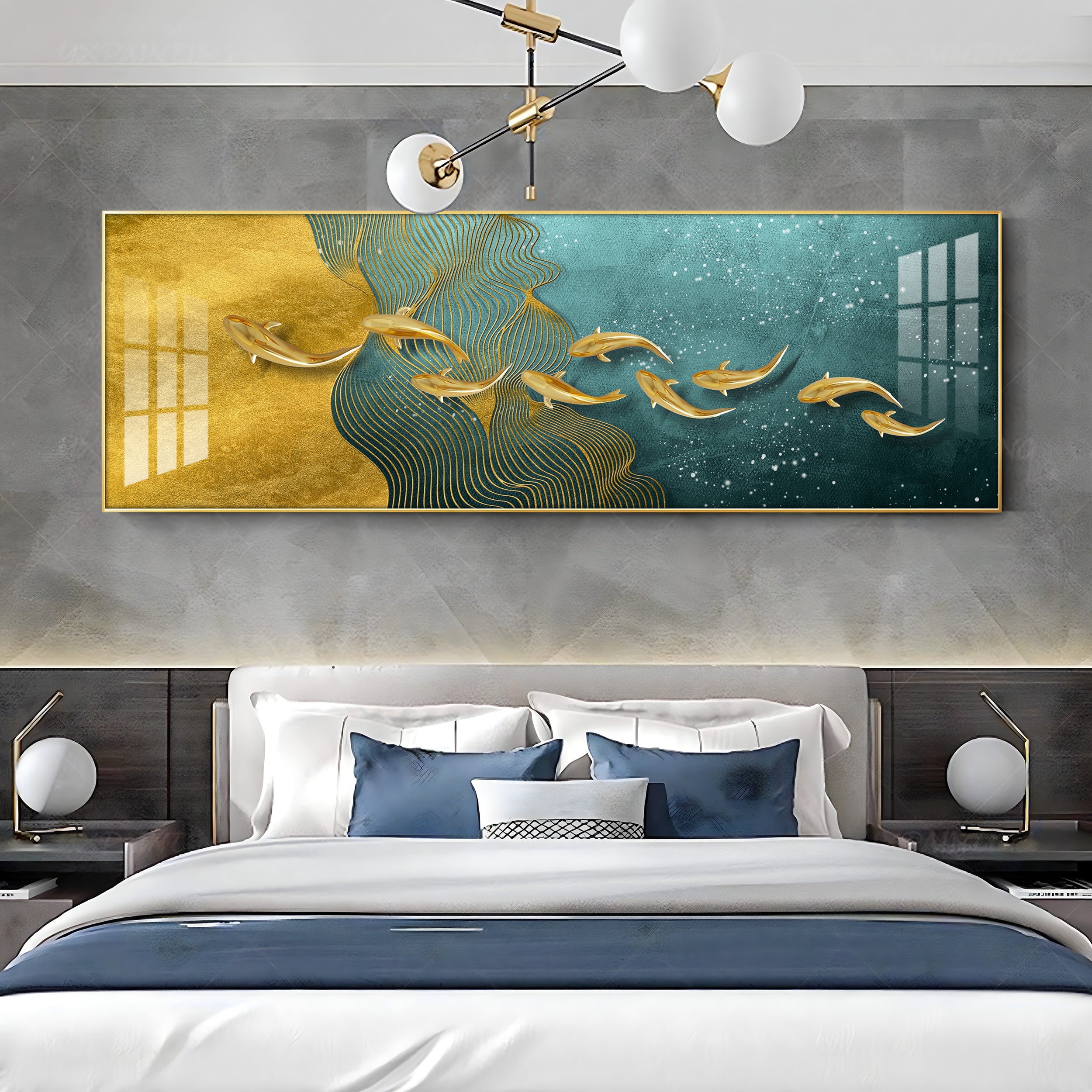 Chasing The Gold Luxury Crystal Horizontal Wall Art