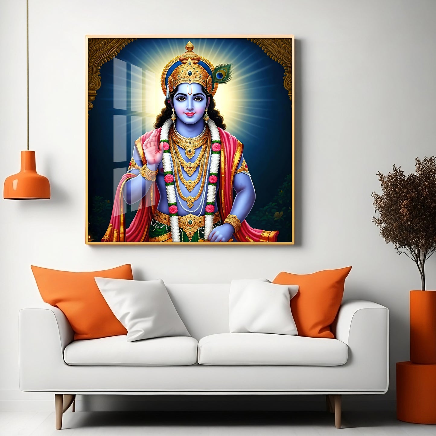 Divine Lord Krishna Blessing Premium Acrylic Square Wall Art