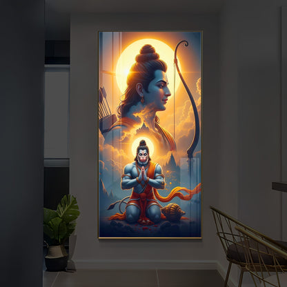 Ram and Hanuman Ji Modern Luxury Backlight Vertical Wall Art