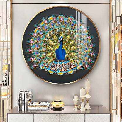 Vibrant Peacock Premium Acrylic Round Wall Art