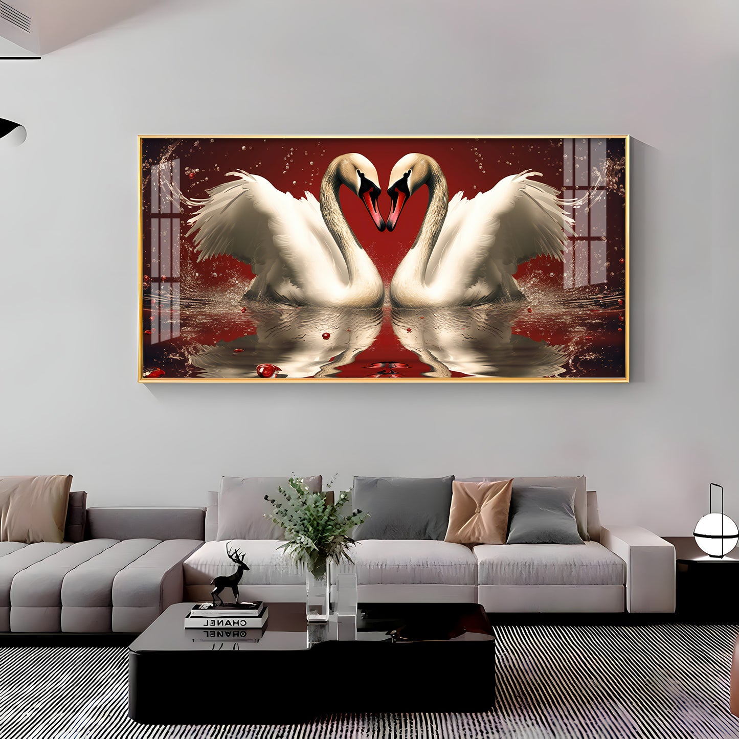 Vibrant Two Swan Premium Acrylic Horizontal Wall Art