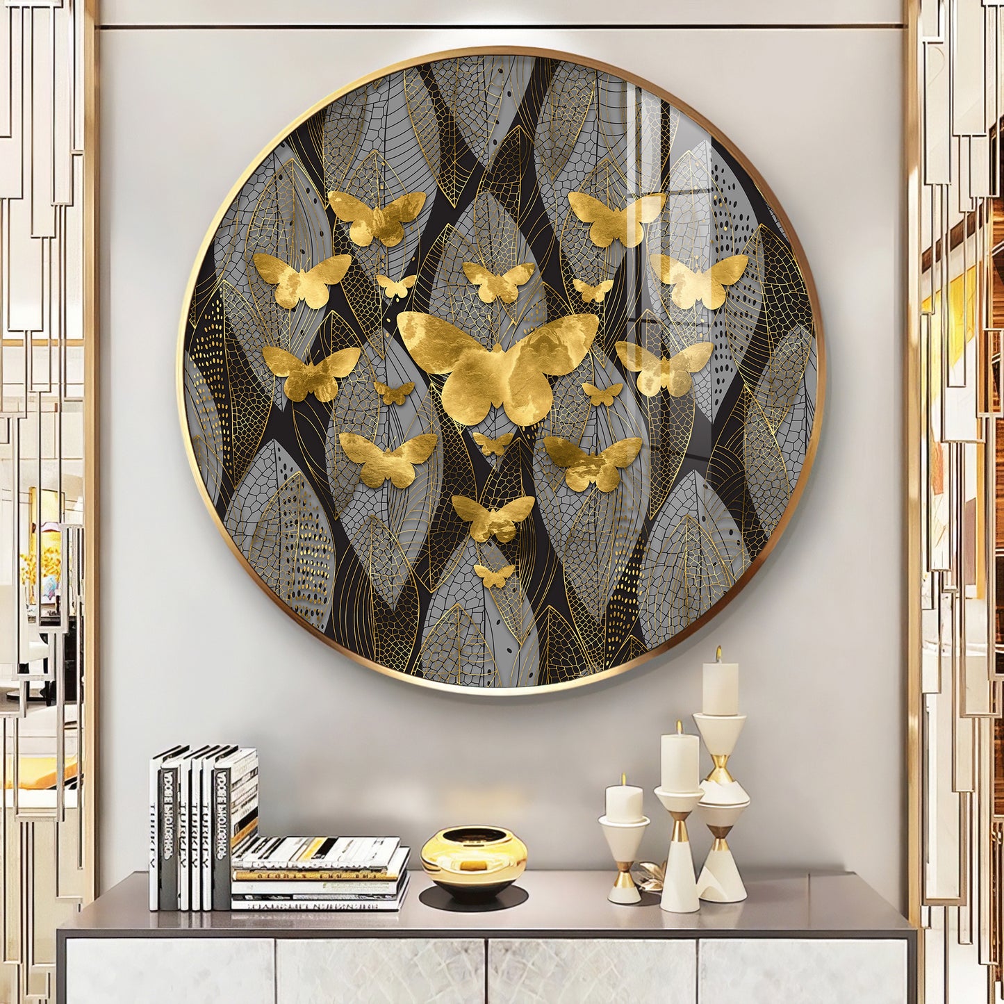 Golden Winged Premium Acrylic Round Wall Art