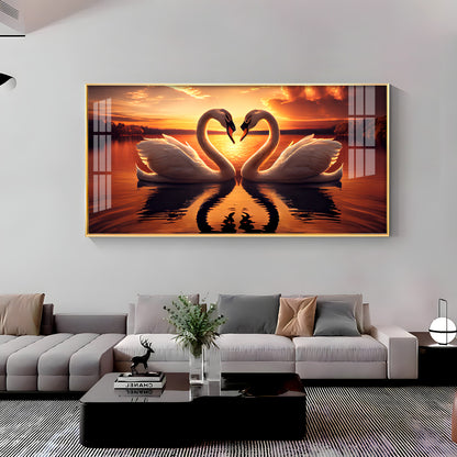 Loving Swan In Sunset Premium Acrylic Horizontal Wall Art