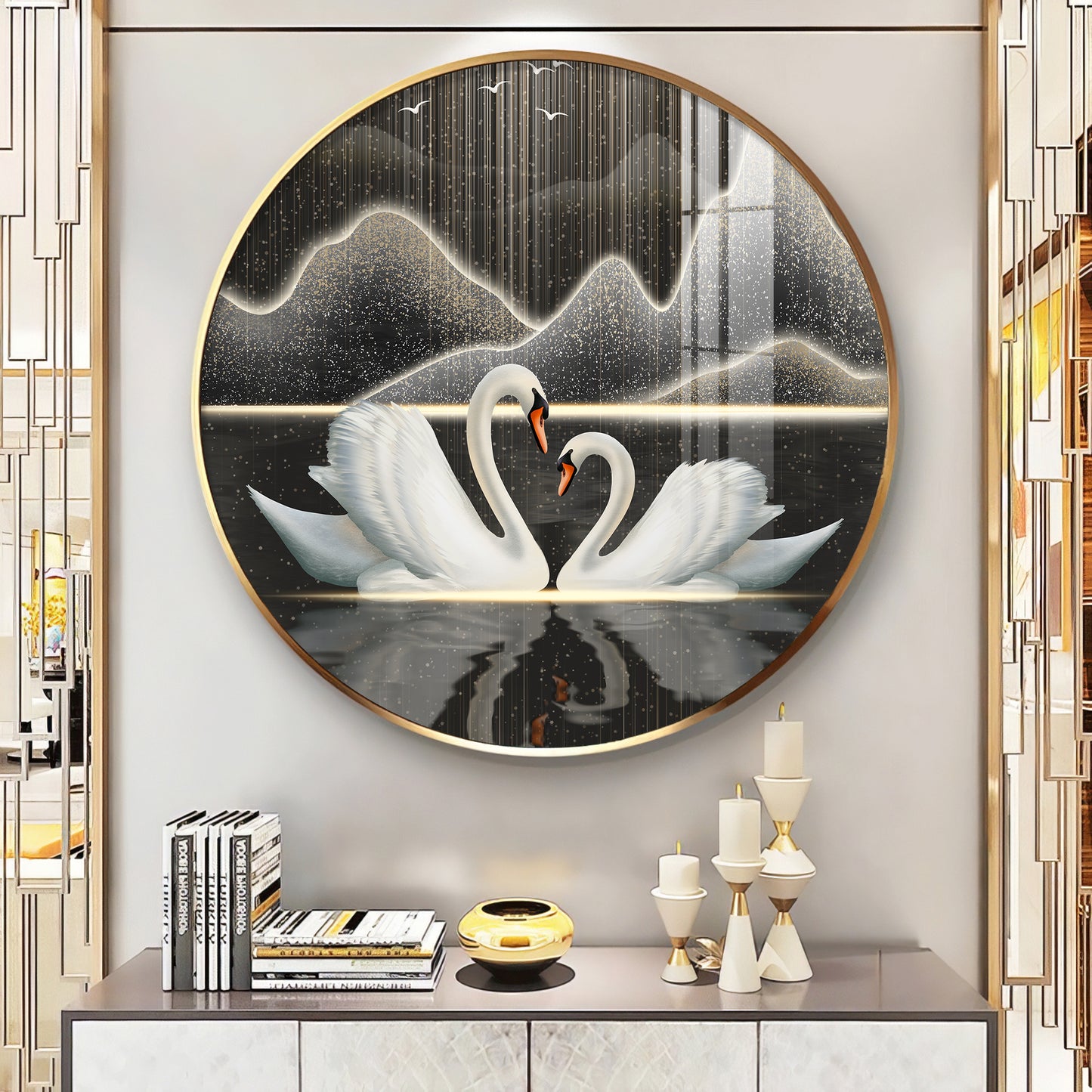 Swans in Serenity Premium Acrylic Round Wall Art