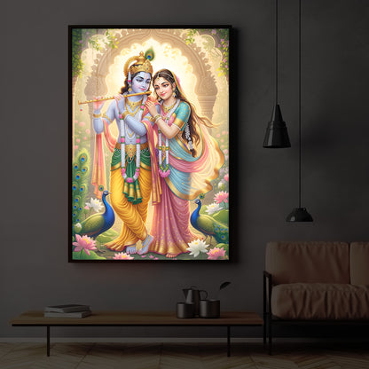 Loving Shri Radhe Krishna Modern Luxury Backlight Vertical Wall Art