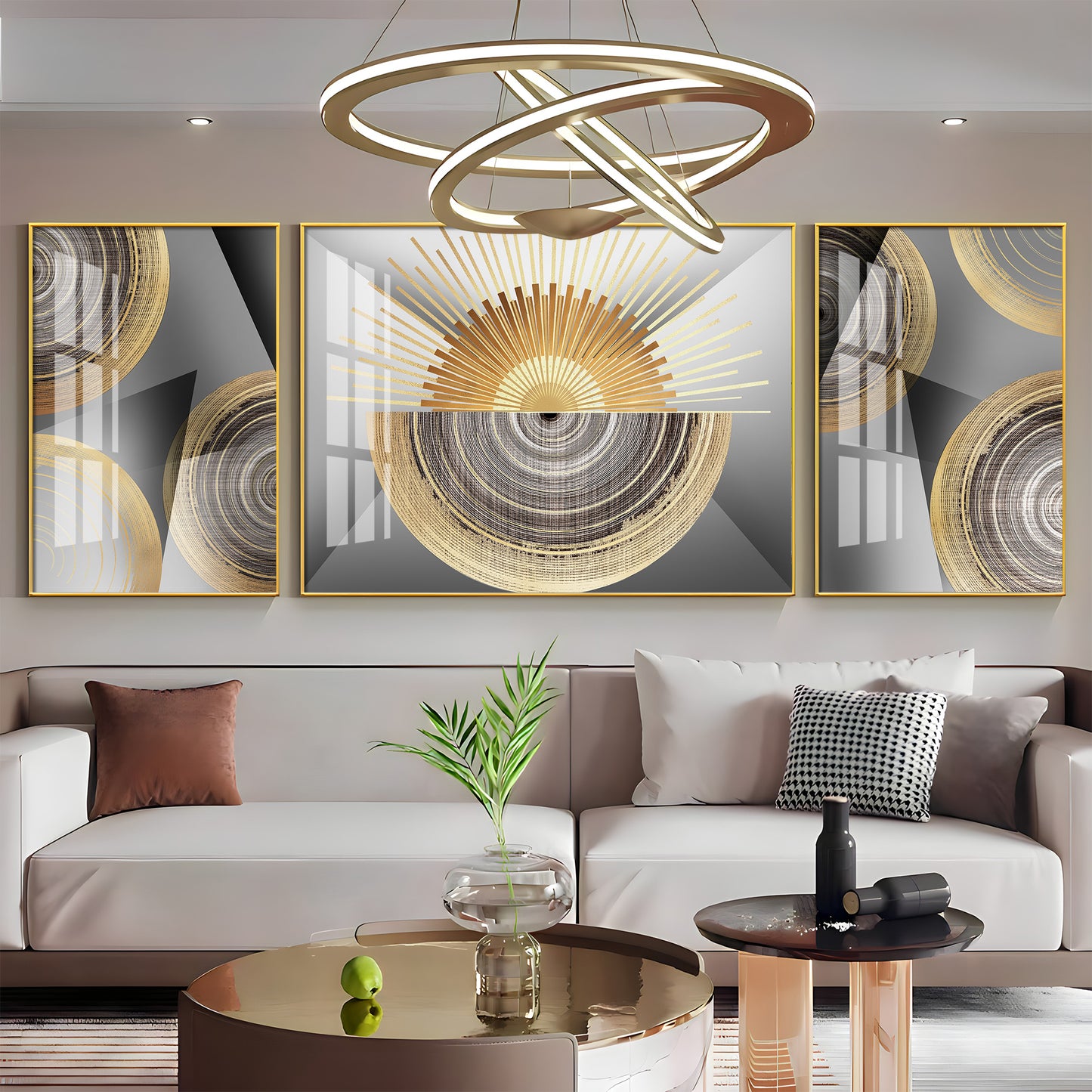 Gold Pearl Ring Premium Acrylic Wall Art (Set of 3)