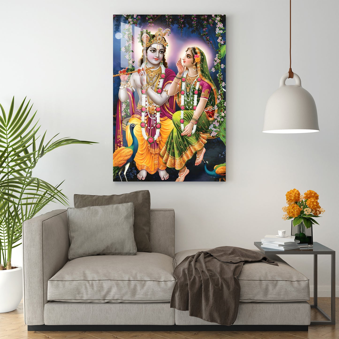 Radha Krishna with Peacock Acrylic Wall Art