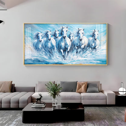 Running Horses in River Premium Acrylic Horizontal Wall Art