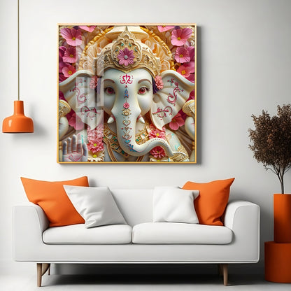 Devotional Lord Ganesh Premium Acrylic Square Wall Art