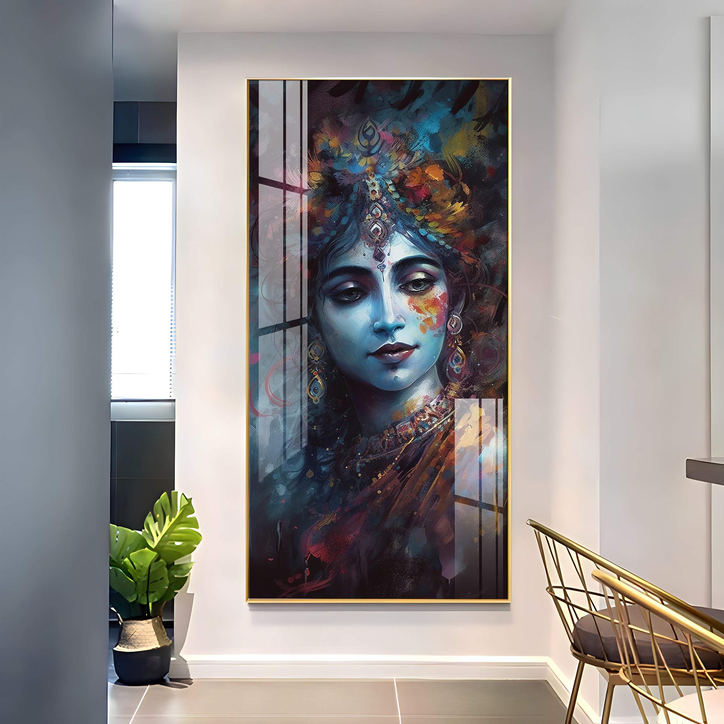 Mesmerising Krishna Premium Acrylic Vertical Wall Art
