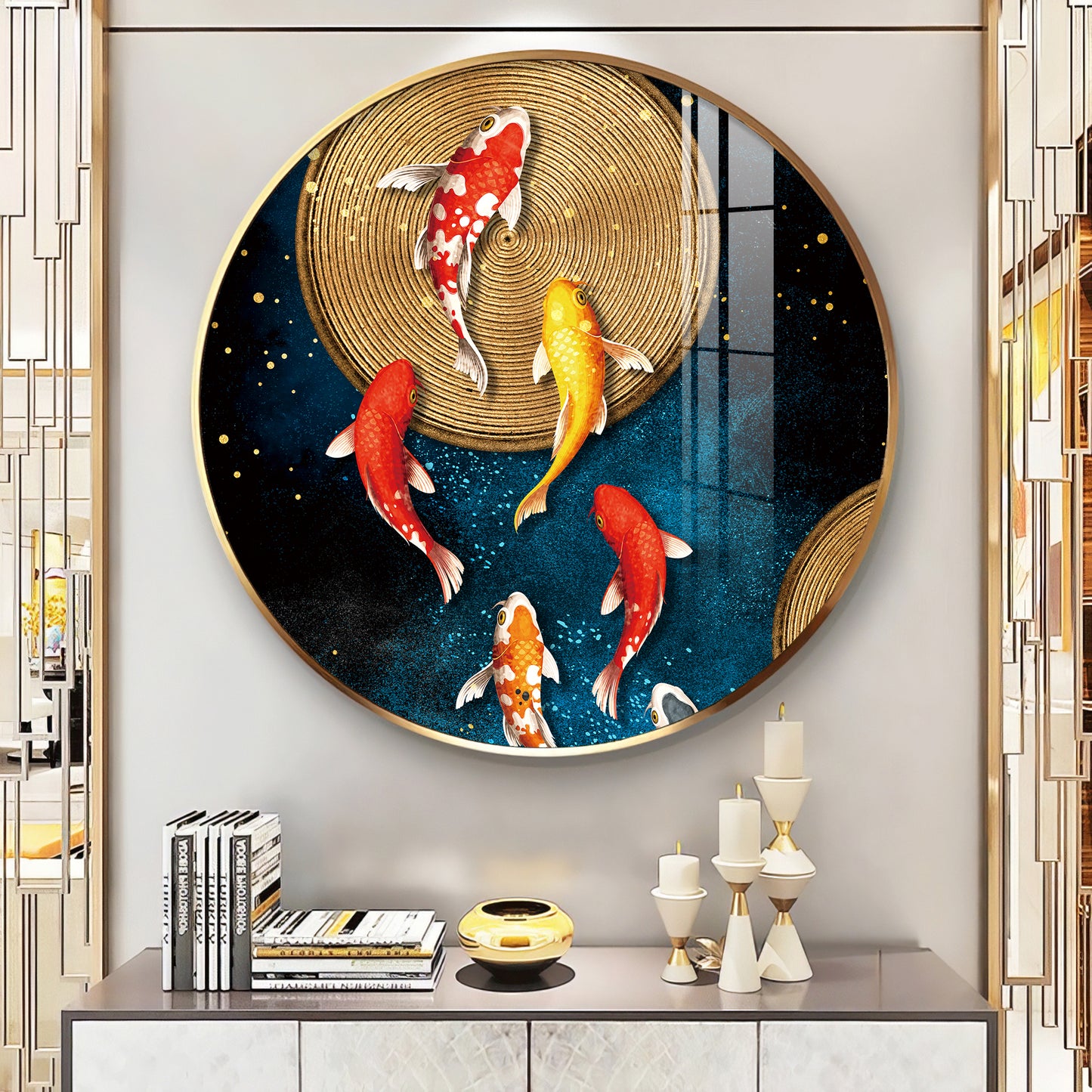 Koi Harmony Premium Acrylic Round Wall Art