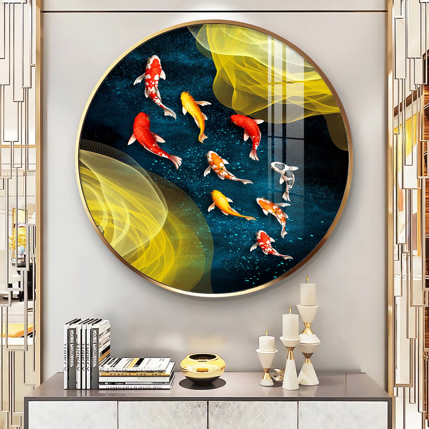 Koi In Motion Premium Acrylic Round Wall Art