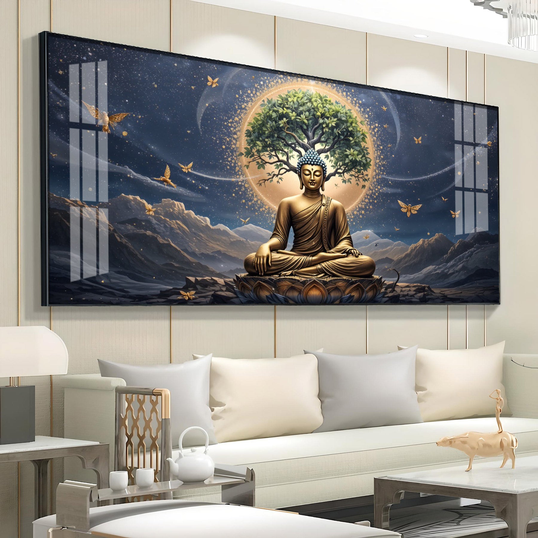 Meditating Buddha In Night Premium Acrylic Horizontal Wall Art