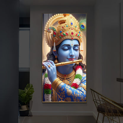 Lord Krishna Modern Luxury Backlight Vertical Wall Art