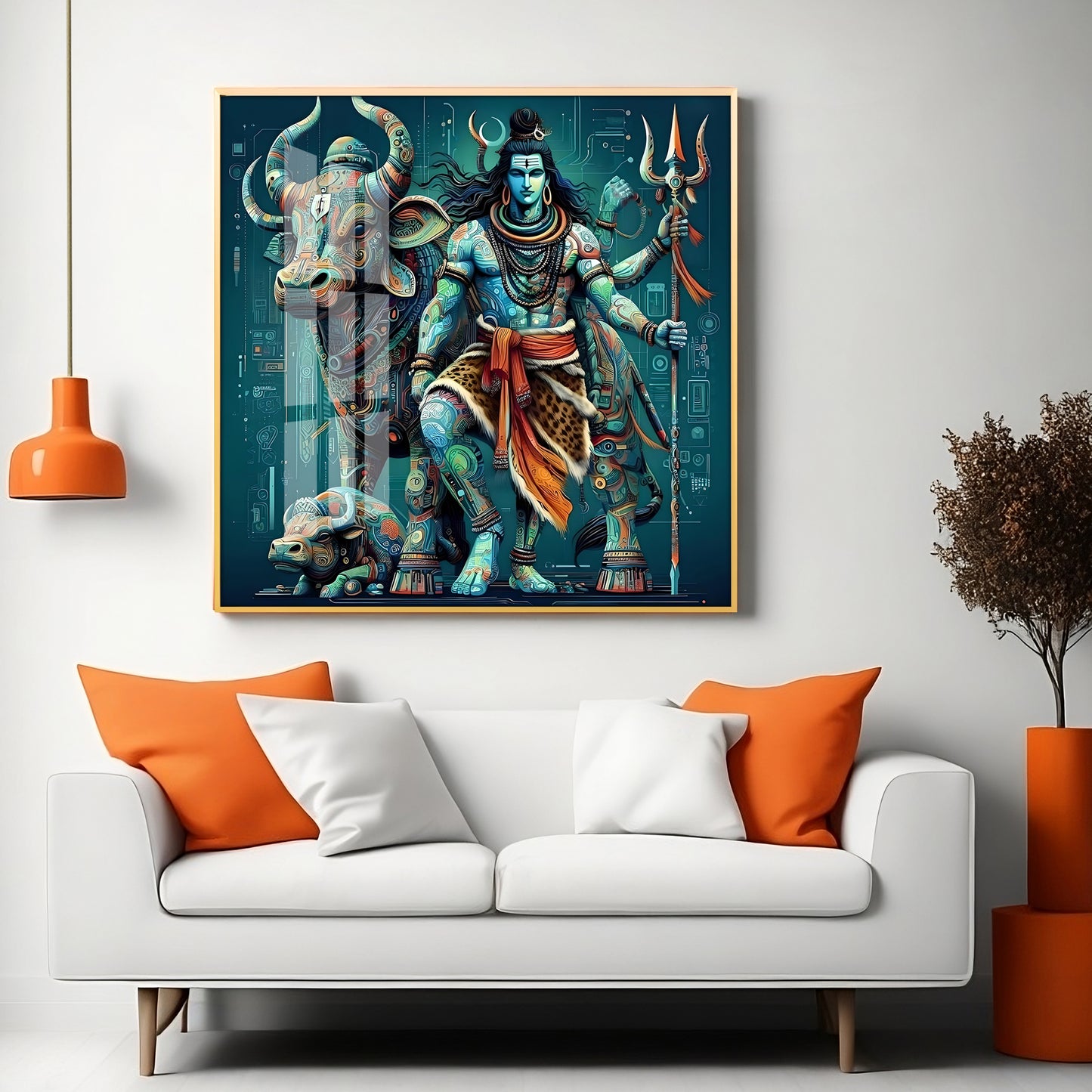 Lord Shiva With Nandi Premium Acrylic Square Wall Art