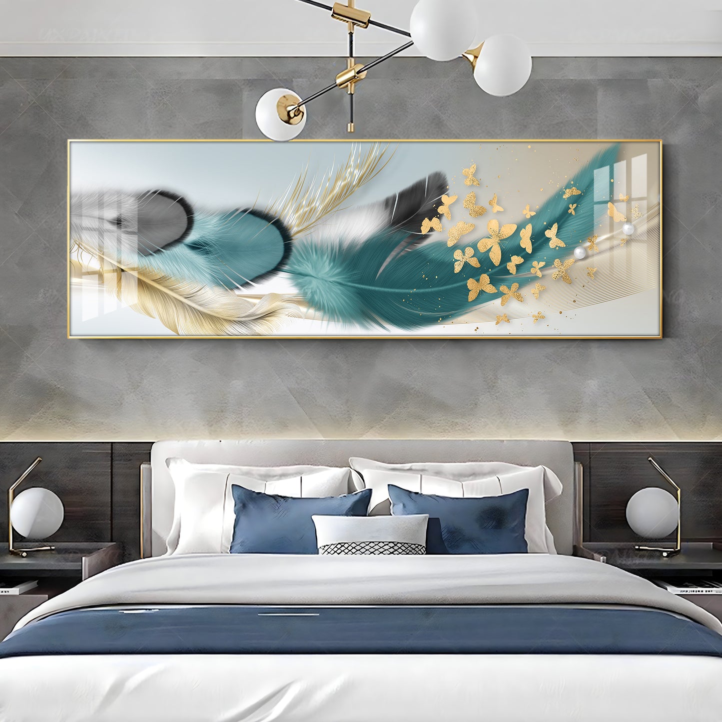 Feathers and Butterflies Premium Acrylic Horizontal Wall Art