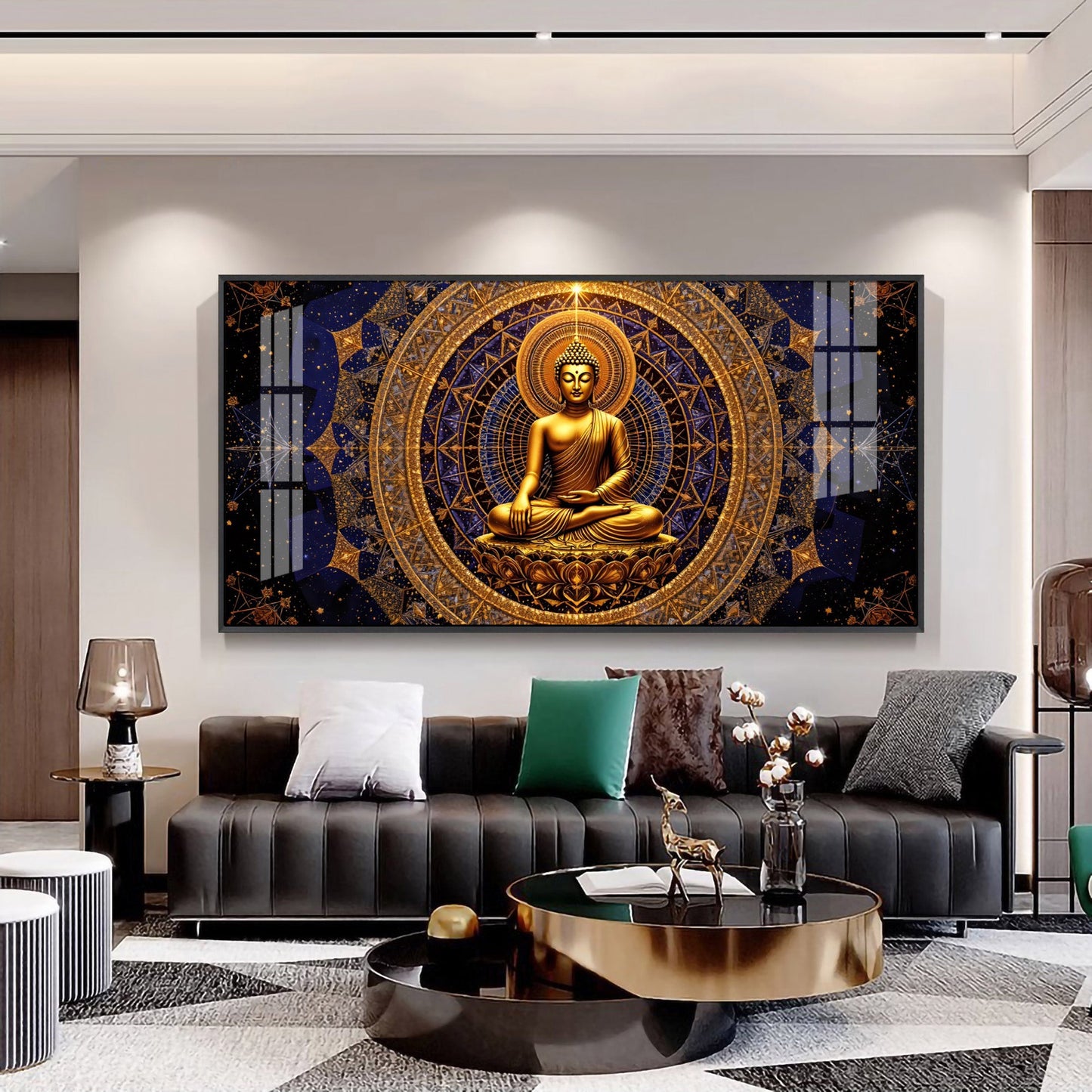 Buddha Bliss Premium Acrylic Horizontal Wall Art - 24X12 inches / Gold